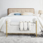 Elegant Upholstered Linen Storage Bench with Cylindrical Arms and Iron Legs for Hallway Living Room Bedroom - Image 7