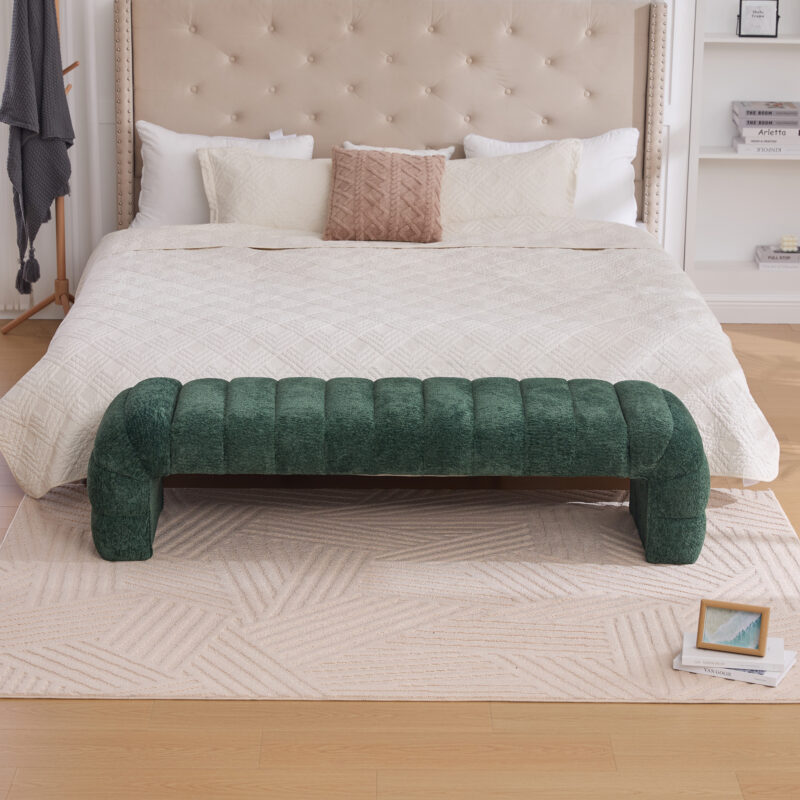 69.7"Wide Modern Upholstered Armless Bed Bench, Channel Tufted Couch Daybed Chaise, Chenille Ottoman Foot Stool for Living Room and Bedroom, Entryway - Image 13