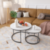 Nesting Coffee Table Set of 2, 27.6inch Round Coffee Table Wood Marble Pattern Top with Sturdy Metal Frame, End Table Side Tables for Living Room Bedroom Balcony Yard - Image 9