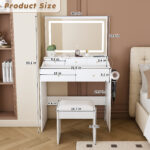 New Large Mirror Vanity Desk for Bed room , Modern Makeup Vanity Set with Power Outlet and Hair dryer holder, 5 Drawers , 3 Lighting Color Adjustable Dressing Table for Bedroom - Image 7