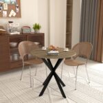 31.5 Inch Round Dining Table, Small Circle Kitchen Table with Metal Black Legs for 2-4 people,Modern Dining Room Table, Brown (only table) - Image 6