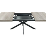 55.11" -70.86"Retro Rectangular Stretch Dining Table, Antique Wood Top And Black Relief Plate, Black Fine Sand Cross Iron Foot Base Dining Table, With Storage Box - Image 8