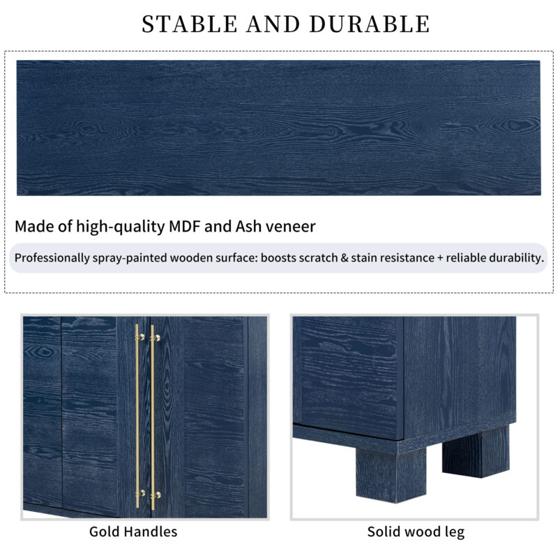 TREXM Sideboard Buffet Cabinet with Storage, Wood Sideboard with Adjustable Shelves and Gold Handles for Kitchen, Dining Room and Living Room - Image 7