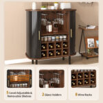 28" Fluted Wine Bar Cabinet with 8-Grid Wine Rack, 5-Level Adjustable Shelves, 2 Glass Holders, Smoothly Sliding Tambour Doors, 4 Hidden Storage Space on the Side,Modern Liquor Coffee Station - Image 26