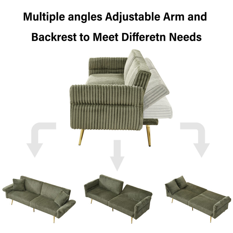 79 inch corduroy sofa bed, foldable double sofa bed with folding armrests, suitable for living rooms and small spaces - Image 6