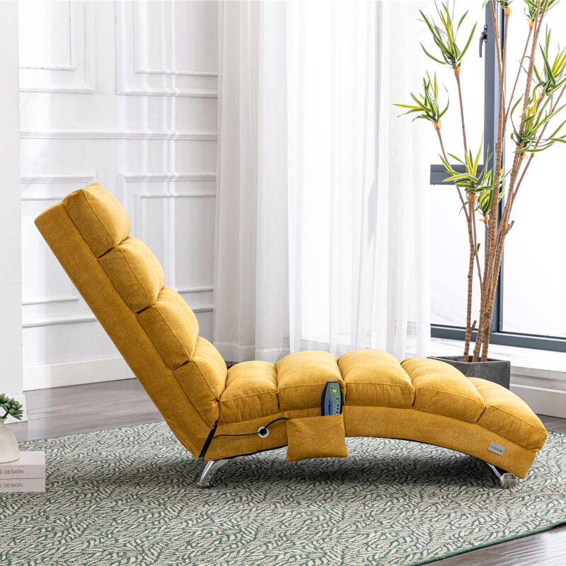 COOLMORE Luxury Upholstered Chaise Lounge Chair with Vibration for Relaxation, Modern Fixed Back Fabric Leisure Recliner Sofa for Living Room/Bedroom - Image 7