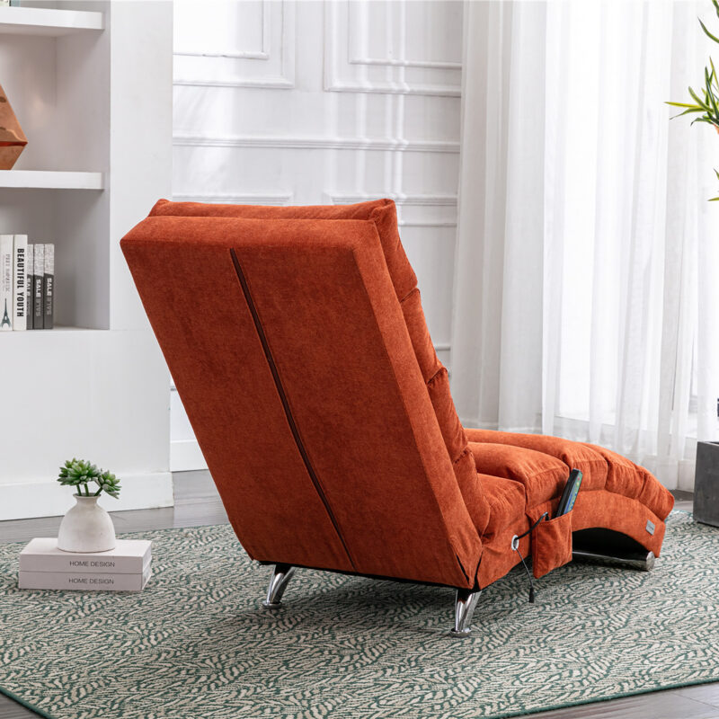 COOLMORE Luxury Upholstered Chaise Lounge Chair with Vibration for Relaxation, Modern Fixed Back Fabric Leisure Recliner Sofa for Living Room/Bedroom - Image 12
