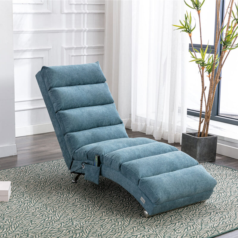 COOLMORE Luxury Upholstered Chaise Lounge Chair with Vibration for Relaxation, Modern Fixed Back Fabric Leisure Recliner Sofa for Living Room/Bedroom - Image 19