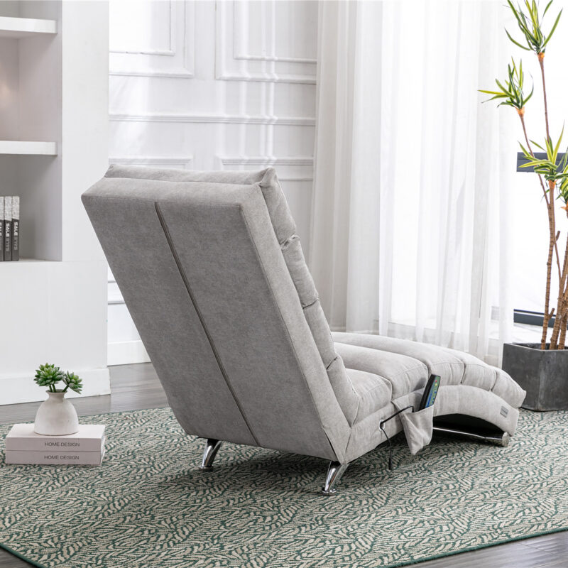 COOLMORE Luxury Upholstered Chaise Lounge Chair with Vibration for Relaxation, Modern Fixed Back Fabric Leisure Recliner Sofa for Living Room/Bedroom - Image 23