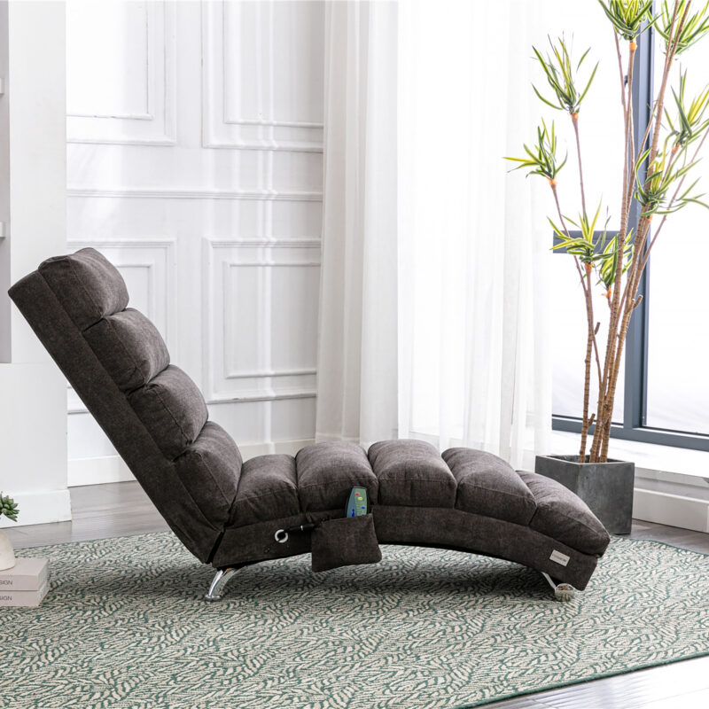 COOLMORE Luxury Upholstered Chaise Lounge Chair with Vibration for Relaxation, Modern Fixed Back Fabric Leisure Recliner Sofa for Living Room/Bedroom - Image 25