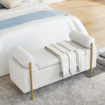 Elegant Upholstered Linen Storage Bench with Cylindrical Arms and Iron Legs for Hallway Living Room Bedroom - Image 6