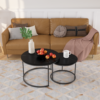 Nesting Coffee Table Set of 2, 27.6inch Round Coffee Table Wood Marble Pattern Top with Sturdy Metal Frame, End Table Side Tables for Living Room Bedroom Balcony Yard - Image 4