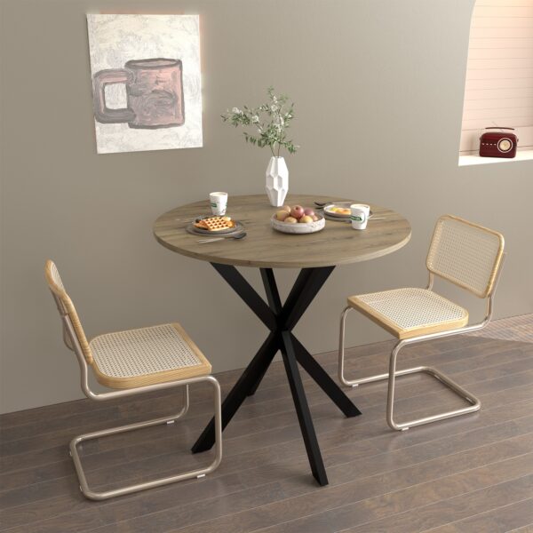 31.5 Inch Round Dining Table, Small Circle Kitchen Table with Metal Black Legs for 2-4 people,Modern Dining Room Table, Brown (only table)