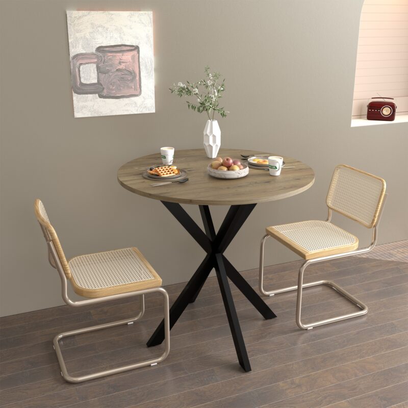 31.5 Inch Round Dining Table, Small Circle Kitchen Table with Metal Black Legs for 2-4 people,Modern Dining Room Table, Brown (only table) - Image 5
