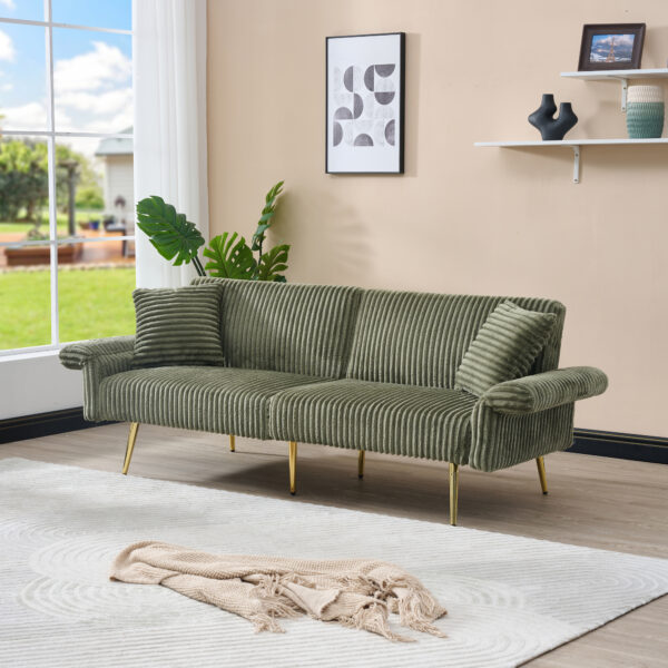 79 inch corduroy sofa bed, foldable double sofa bed with folding armrests, suitable for living rooms and small spaces