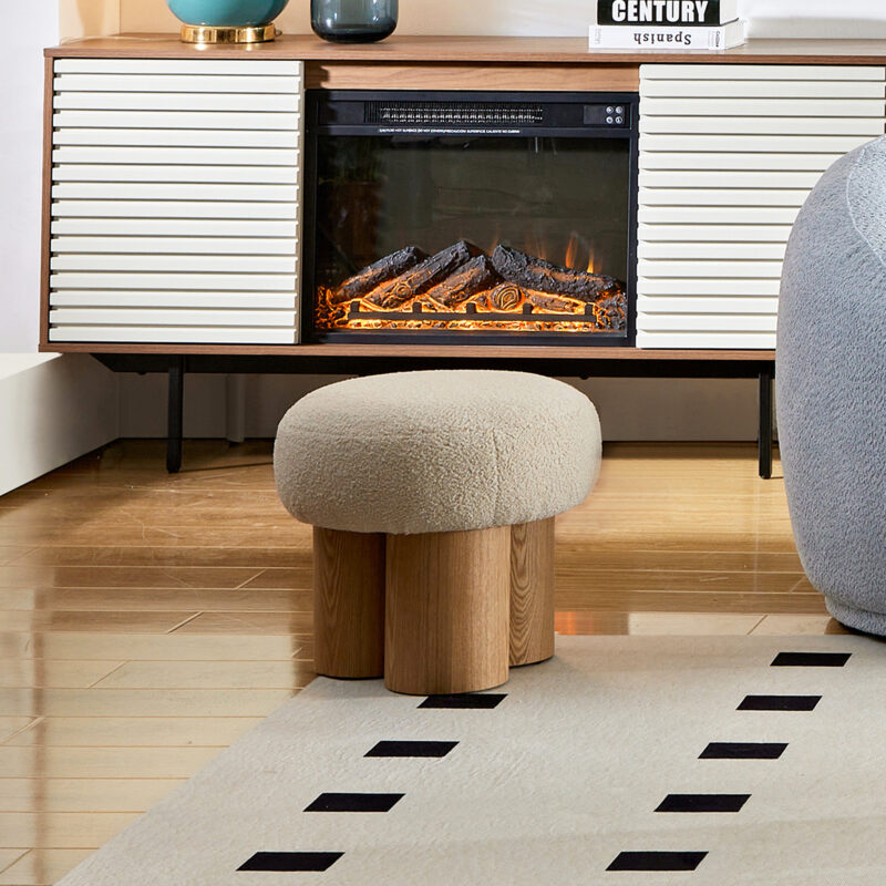 W8017-1 Mushroom stool, grieg plush cushion, wooden barrel PVC pipe, walnut finish - Image 17
