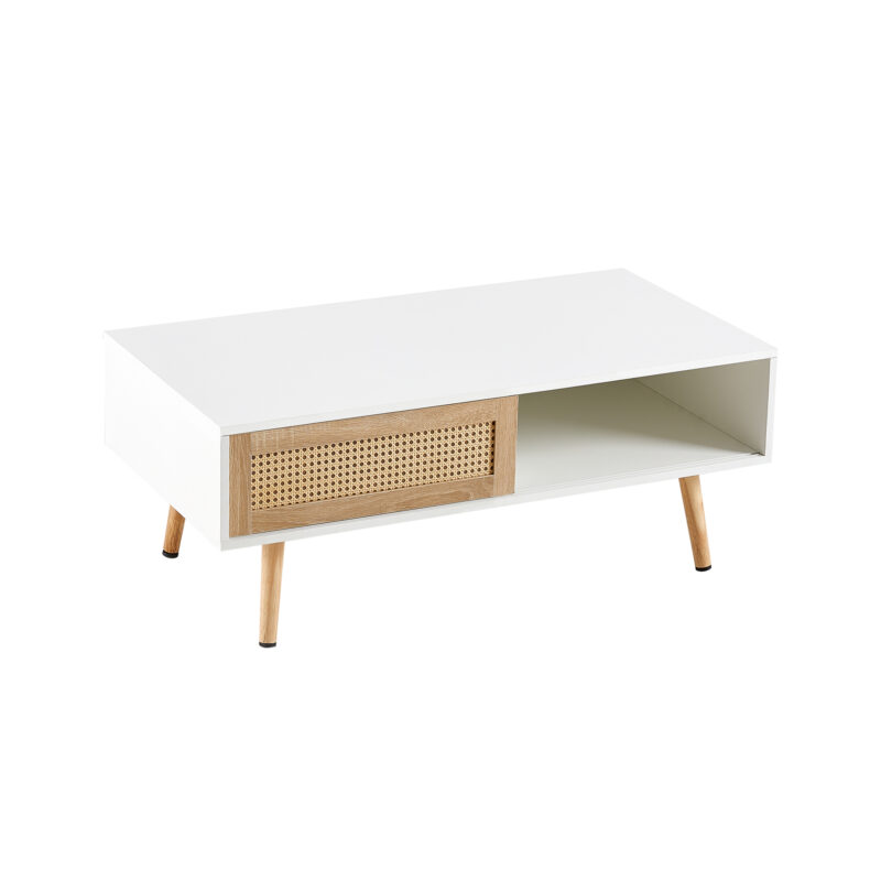 41.34" Rattan Coffee table, sliding door for storage, solid wood legs, Modern table for living room - Image 13