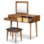 43.3" Classic Wood Makeup Vanity Set with Flip-top Mirror and Stool, Dressing Table with Three Drawers and storage space, Brown - Image 8