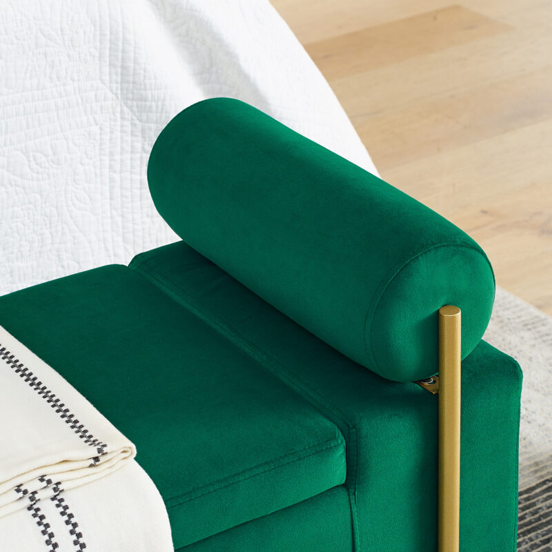 Elegant Upholstered Linen Storage Bench with Cylindrical Arms and Iron Legs for Hallway Living Room Bedroom - Image 23