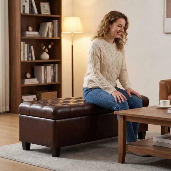 50.25" Storage Ottoman Bench - baby Blue Storage Bench End of Bed with Safety Hinges, Footrest Stool for Living, Dining Room, Entryway and Hallway