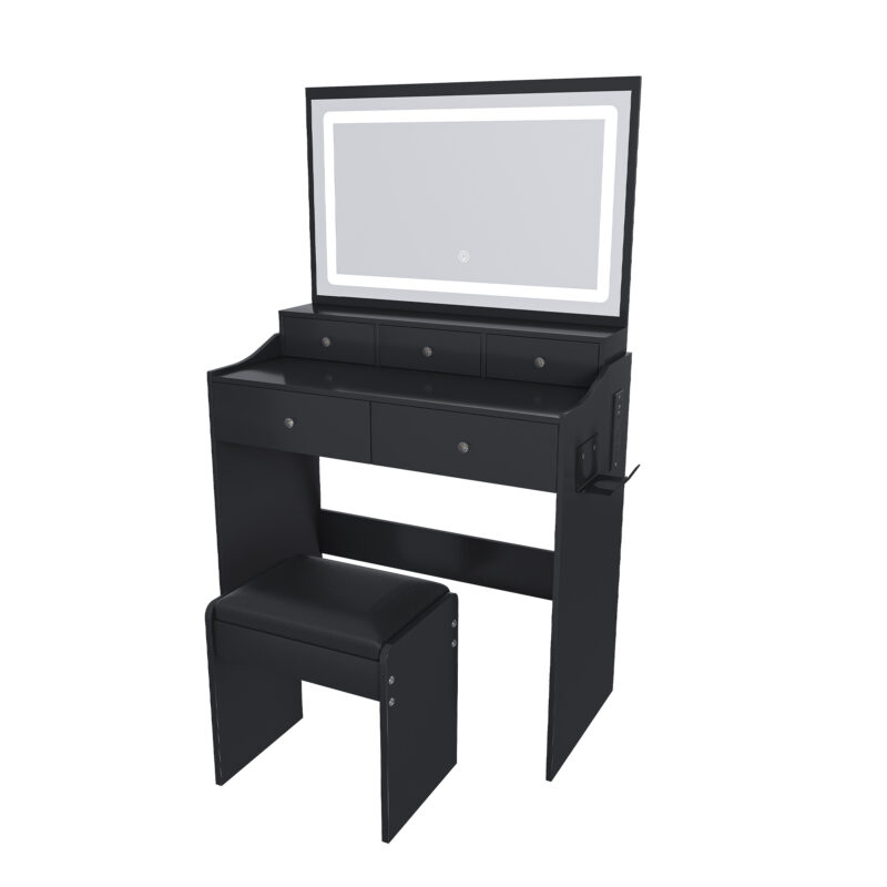 New Large Mirror Vanity Desk for Bed room , Modern Makeup Vanity Set with Power Outlet and Hair dryer holder, 5 Drawers , 3 Lighting Color Adjustable Dressing Table for Bedroom - Image 22