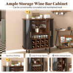 28" Fluted Wine Bar Cabinet with 8-Grid Wine Rack, 5-Level Adjustable Shelves, 2 Glass Holders, Smoothly Sliding Tambour Doors, 4 Hidden Storage Space on the Side,Modern Liquor Coffee Station - Image 28