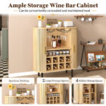 28" Fluted Wine Bar Cabinet with 8-Grid Wine Rack, 5-Level Adjustable Shelves, 2 Glass Holders, Smoothly Sliding Tambour Doors, 4 Hidden Storage Space on the Side,Modern Liquor Coffee Station - Image 7