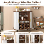 28" Fluted Wine Bar Cabinet with 8-Grid Wine Rack, 5-Level Adjustable Shelves, 2 Glass Holders, Smoothly Sliding Tambour Doors, 4 Hidden Storage Space on the Side,Modern Liquor Coffee Station - Image 14