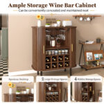 28" Fluted Wine Bar Cabinet with 8-Grid Wine Rack, 5-Level Adjustable Shelves, 2 Glass Holders, Smoothly Sliding Tambour Doors, 4 Hidden Storage Space on the Side,Modern Liquor Coffee Station - Image 21
