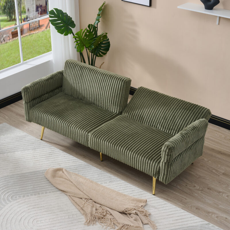 79 inch corduroy sofa bed, foldable double sofa bed with folding armrests, suitable for living rooms and small spaces - Image 4