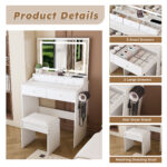New Large Mirror Vanity Desk for Bed room , Modern Makeup Vanity Set with Power Outlet and Hair dryer holder, 5 Drawers , 3 Lighting Color Adjustable Dressing Table for Bedroom - Image 5