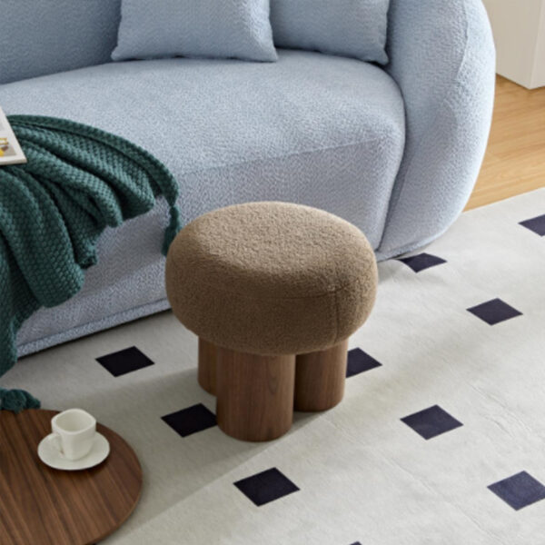 W8017-1 Mushroom stool, grieg plush cushion, wooden barrel PVC pipe, walnut finish