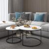 Nesting Coffee Table Set of 2, 27.6inch Round Coffee Table Wood Marble Pattern Top with Sturdy Metal Frame, End Table Side Tables for Living Room Bedroom Balcony Yard - Image 10