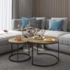 Nesting Coffee Table Set of 2, 27.6inch Round Coffee Table Wood Marble Pattern Top with Sturdy Metal Frame, End Table Side Tables for Living Room Bedroom Balcony Yard - Image 13