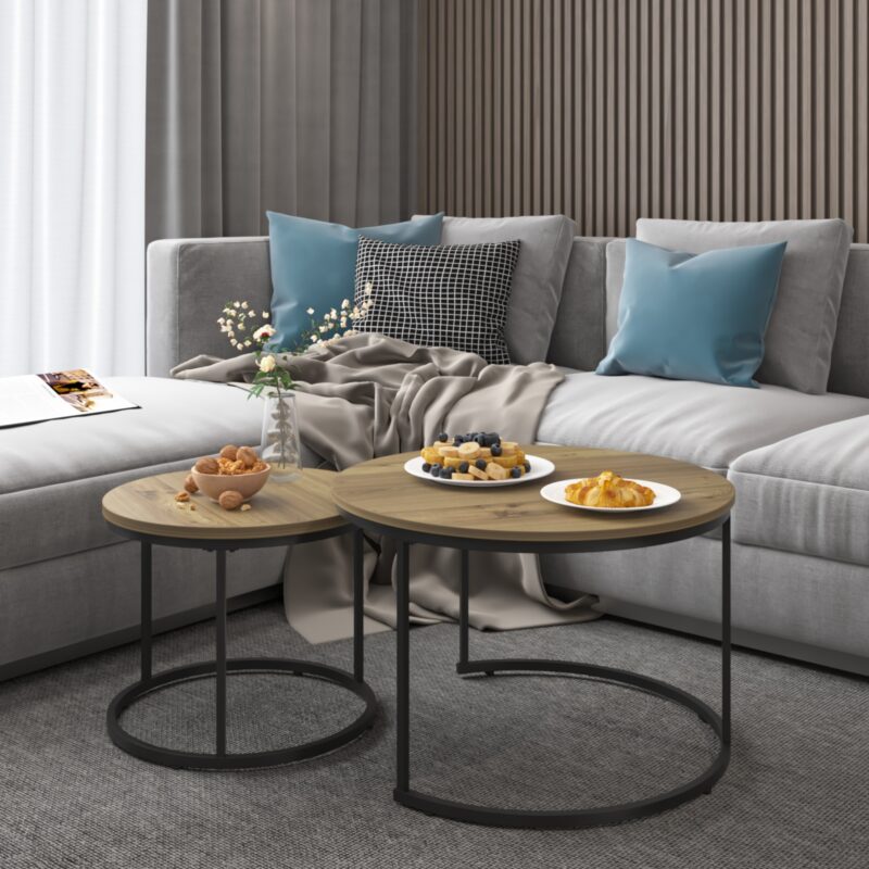 Nesting Coffee Table Set of 2, 27.6inch Round Coffee Table Wood Marble Pattern Top with Sturdy Metal Frame, End Table Side Tables for Living Room Bedroom Balcony Yard - Image 13