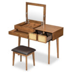 43.3" Classic Wood Makeup Vanity Set with Flip-top Mirror and Stool, Dressing Table with Three Drawers and storage space, Brown - Image 7