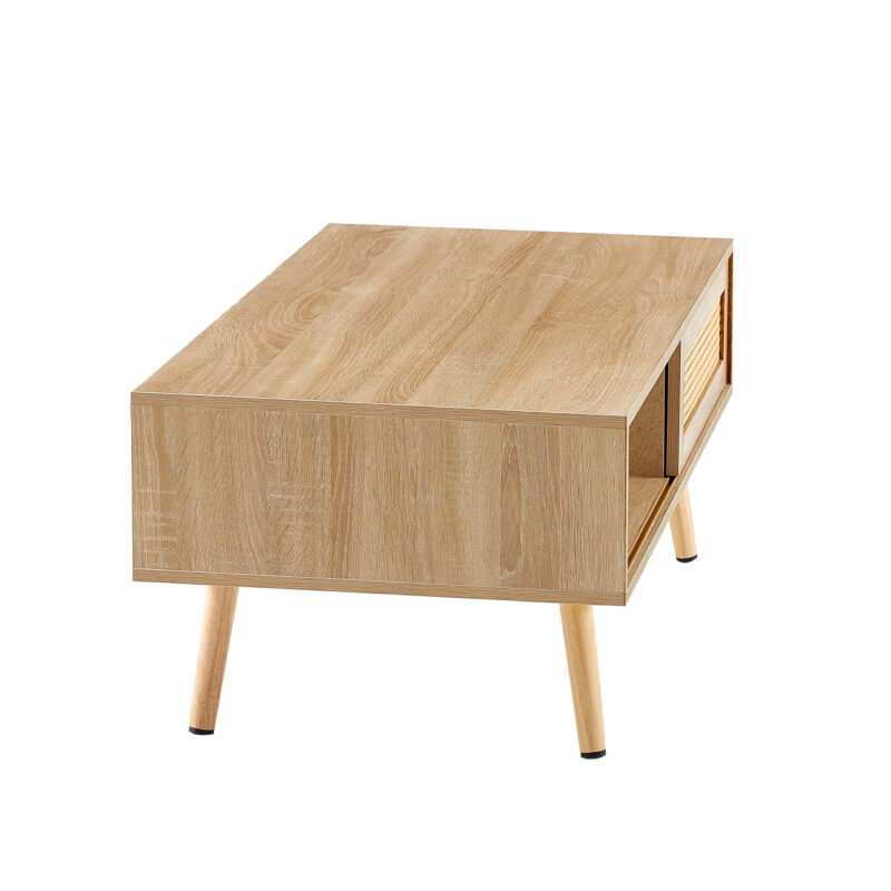 41.34" Rattan Coffee table, sliding door for storage, solid wood legs, Modern table for living room - Image 10