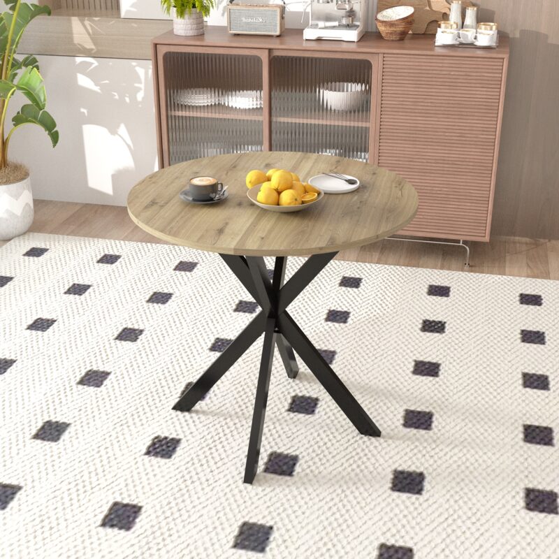 31.5 Inch Round Dining Table, Small Circle Kitchen Table with Metal Black Legs for 2-4 people,Modern Dining Room Table, Brown (only table) - Image 4