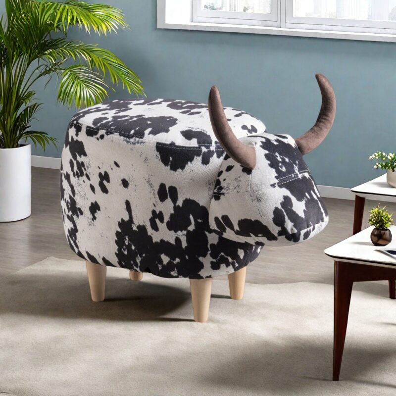 Animal Ottoman/Footstool, Black and White Cow-Shaped Ottoman, Modern Ottoman, Modern Accent Stool Home Decor, Suitable for Living Room, Bedroom, Porch, Garden, Backyard, Balcony - Image 9