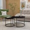 Nesting Coffee Table Set of 2, 27.6inch Round Coffee Table Wood Marble Pattern Top with Sturdy Metal Frame, End Table Side Tables for Living Room Bedroom Balcony Yard - Image 5