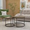 Nesting Coffee Table Set of 2, 27.6inch Round Coffee Table Wood Marble Pattern Top with Sturdy Metal Frame, End Table Side Tables for Living Room Bedroom Balcony Yard - Image 14