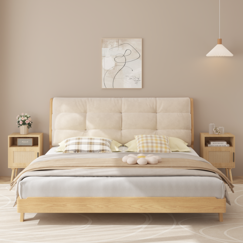 22.83'' H Rattan Nightstand, Side Table with Door Open Shelf, Accent Bedside End Table with Solid Wood Legs for Bedroom, Dorm and Small Spaces, Oak - Image 14