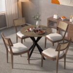 31.5 Inch Round Dining Table, Small Circle Kitchen Table with Metal Black Legs for 2-4 people,Modern Dining Room Table, Brown (only table) - Image 3