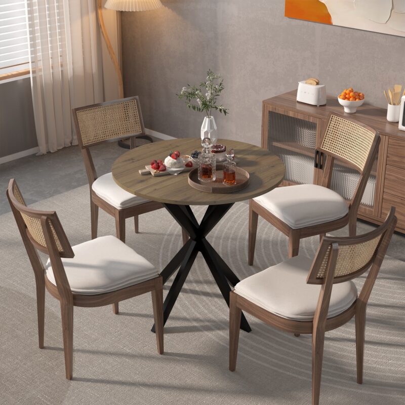 31.5 Inch Round Dining Table, Small Circle Kitchen Table with Metal Black Legs for 2-4 people,Modern Dining Room Table, Brown (only table) - Image 3
