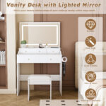New Large Mirror Vanity Desk for Bed room , Modern Makeup Vanity Set with Power Outlet and Hair dryer holder, 5 Drawers , 3 Lighting Color Adjustable Dressing Table for Bedroom - Image 3