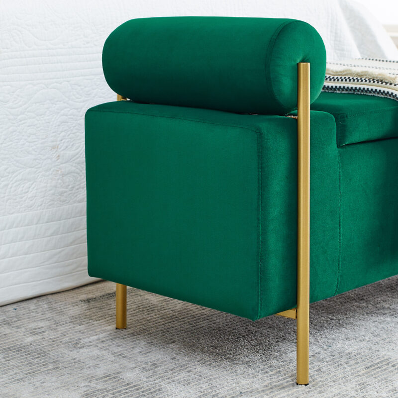 Elegant Upholstered Linen Storage Bench with Cylindrical Arms and Iron Legs for Hallway Living Room Bedroom - Image 20