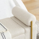 Elegant Upholstered Linen Storage Bench with Cylindrical Arms and Iron Legs for Hallway Living Room Bedroom - Image 11