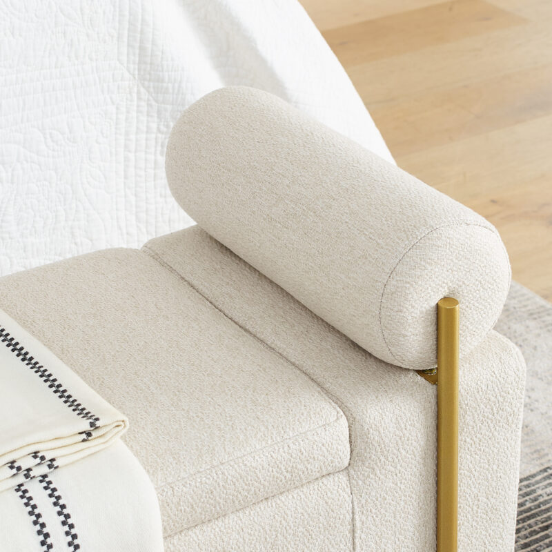 Elegant Upholstered Linen Storage Bench with Cylindrical Arms and Iron Legs for Hallway Living Room Bedroom - Image 11