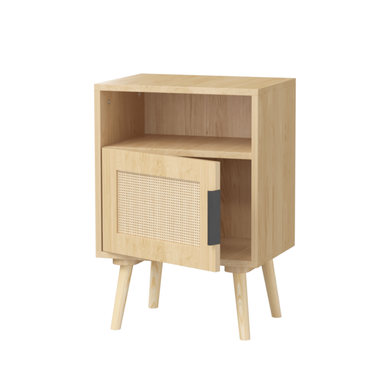 22.83'' H Rattan Nightstand, Side Table with Door Open Shelf, Accent Bedside End Table with Solid Wood Legs for Bedroom, Dorm and Small Spaces, Oak - Image 13