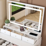 New Large Mirror Vanity Desk for Bed room , Modern Makeup Vanity Set with Power Outlet and Hair dryer holder, 5 Drawers , 3 Lighting Color Adjustable Dressing Table for Bedroom - Image 2
